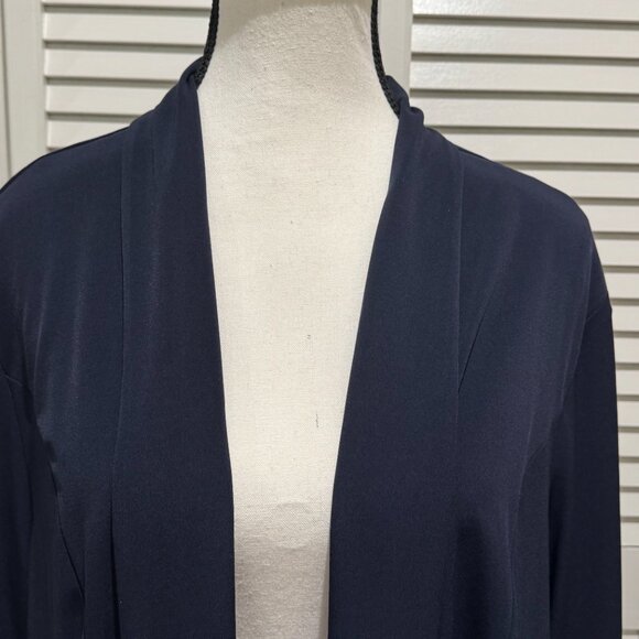 Chico’s Size 3 (XL 16/18) Navy Open Front Cardigan Striped Chiffon Back Mixed Me - Picture 5 of 8